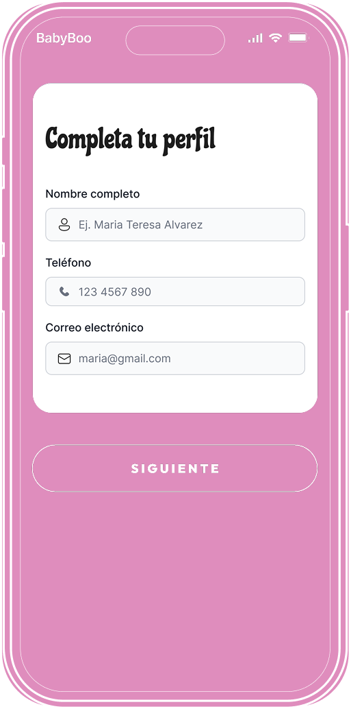 Formulario de afiliación de Baby Boo en un teléfono